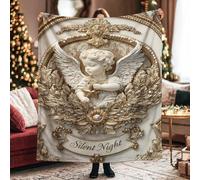 Angel Throw Blanket, Christmas Elegant Star Laurel Xmas Gold Fleece Blankets Soft Cozy Decorative for Couch Sofa Bed Living Room Office Lap 60x80 Inch