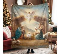 Angel Throw Blanket, Christmas Traditional Nativity Sheep Xmas Warm Fuzzy Blanket Compact Decorative Aesthetic for Couch Sofa Bed Living Room Office Lap 40x50 Inch