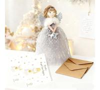 Angel Tree Topper,26 cm High Angel Topper Christmas Tree Decorations with 2 Greetings Cards and 2 Envelopes,Christmas Trees Fairy Topper for ChristmasTrees Decorations and Home Decor