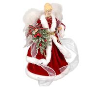 Angel Tree Topper 8 Inch Well-Dressed Standing Red Christmas Angel Figurines for Home Holiday Decorations Winter Ornament