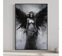 Angel Wall Art Canvas - Black and White Wings Watercolor Painting - Devil's Wings Art Print - Abstract Paintings on Canvas - Modern Pictures 16x24inch No Frame