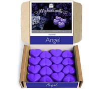 Angel Wax Melts: 16 x 6g Heart Shaped Wax Melts Scented and Inspired by Angel Perfume in a Recycled Presentation Box with a Tary and Lid to Preserve Your Scent, Pet Friendly, Cruelty Free