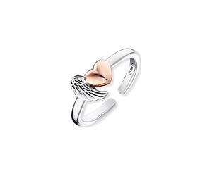 Angel Whisperer Women’s Sterling Silver Ring with Wings and Heart - Adjustable Size - Nickel-Free - Diameter 17.2mm