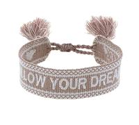 Angel Whisperer Women's Bracelet Made of Polyester and Cotton in Beige White with Follow Your Dreams Embroidery - Cord Closure - Adjustable Size, 15,5-25 cm, Polyester Wool, No Gemstone
