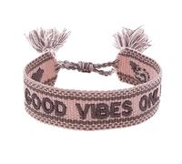 Angel Whisperer Women's Bracelet Made of Polyester and Cotton in Pink Dark Red with Good Vibes Only Embroidery - Cord Closure - Adjustable Size, 15,5-25 cm, Polyester Wool, No Gemstone