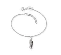 Angel Whisperer Women's bracelet made of sterling silver and wing pendant duo silver and black,set with 27 zirconia stones,lobster clasp,adjustable length,nickel-free, Silver, Cubic Zirconia