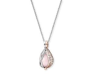 Angel Whisperer Women's Sterling Silver Necklace with Interchangeable Power Stone Pendant Rose Quartz Two-Colour - Lobster Clasp - Adjustable in Three Lengths - Nickel-Free, 12mm, Sterling Silver