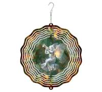 Angel Wind Spinner, Fantasy Fanciful Trumpet Wings Christmas Green Metal Kinetic Wind Sculptures Outdoor Ornaments for Garden Patio Porch Balcony Home Decor 12 Inch
