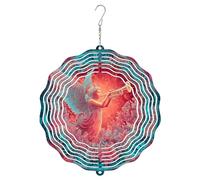 Angel Wind Spinner, Fantasy Fanciful Trumpet Wings Christmas Turquoise Metal Hanging Wind Sculptures Outdoor Ornaments for Garden Porch Balcony Hallways Decor 12 Inch