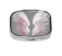 Angel Wing_1 Square Mini Pill Case, Compact Metal Pocket Pill Box with 2 Compartments for Travel