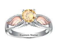 Angel Wing Birthstone Ring - Personalized Memorial Ring, Personalized Hug From Heaven Memorial Angel Wings Rings, Customized Name Hug Rings for Women (1)