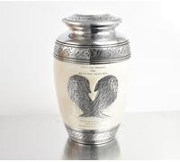 Angel Wing Cremation Urn for Adult Ashes - Durable Aluminium Funeral Container - Memorial Vessel with Engraved Design Securely Holds Human Remains up to 90kg or 14 Stone (Personalised PearlWhite)