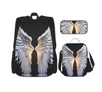 Angel Wing Double Shoulder Bag Set with Lunch Bag and Pencil Case, fit for Shopping, Outdoor Sports