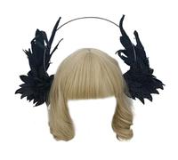Angel Wing Headpiece, Angel Wing Headband Adjustable Headband with Feathers for Lolita & Gothic Costume Vintage Headdress for Women (Black)
