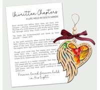 Angel Wing Heart Ornament - Unwritten Chapters Story Card - Wooden Heart with Wings Design - Symbol of Love Faith and Remembrance - Comforting Keepsake Honoring Eternal Bonds