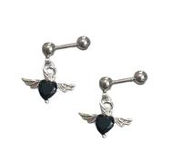 Angel Wing Heart Shape Earrings Stainless Steel Body Jewelry Ear Studs Accessory For Casual Or Formal Occasions Elegant Winged Heart Studs Earrings For Women
