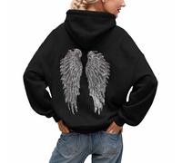 Angel Wing Hoodie, 2026 New Embellished Wings Sweatshirt with Pocket, Trendy Sequin Long Sleeve Outfit for Women u33 Black