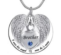 Angel Wing Memorial Keepsake Ashes Urn Pendant Birthstone Crystal Necklace,I was His/Her Angel Now He's/She's Mine -for Brother