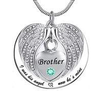 Angel Wing Memorial Keepsake Ashes Urn Pendant Birthstone Crystal Necklace,I was His/Her Angel Now He's/She's Mine -for Brother