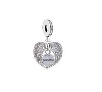 Angel Wing Memorial Mum Dad Mom Sister Dog Cat Heart Grandma Charm Bead Pendant 925 Sterling Silver Compatible With Pandora Charm Moments Bracelet (Grandma Angel Wing Love Heart)