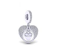 Angel Wing Memorial Mum Dad Mom Sister Dog Cat Heart Grandma Charm Bead Pendant 925 Sterling Silver Compatible With Pandora Charm Moments Bracelet (Mum Dad Angel Wing Love Heart)