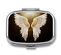 Angel Wing Pill Box 2 Compartment Decorative Metal Pill Case for Pocket Or Purse Travel Portable Medicine Box Pill Container Organizer for Vitamins Fish Oils Supplements