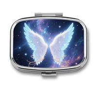 Angel Wing Pill Box with 2 Compartments, Portable Pill Organizer for Bag or Purse, Decorative Metal Medicine Vitamin Organizer