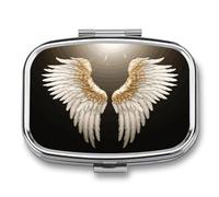 Angel Wing Pill Case 2 Compartment Metal Small Pill Box Travel Pill Organizer Portable Medicine Container Mini Daily Medication Holder for Vitamin Container Fish Oil