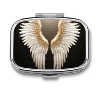 Angel Wing Pill Case with 2 Compartment, Pill Organizer Portable Square Pill Box,Vitamin Pill Organizer for Pocket Purse and Travel