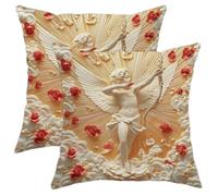 Angel Wing Pillow Covers Set of 2, Cream and Gold Decorative Cushion Cases, Spring Decorative Throw Pillows for Home Sofa Bed Couch, Romantic Holiday Decor 16x16 Inch