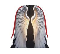 Angel Wing Print Christmas Drawstring Gift Bags, Xmas Holiday Fabric Gift Wrapping Bag For Party, Size-L