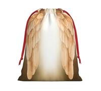 Angel Wing Print Christmas Drawstring Gift Bags, Xmas Holiday Fabric Gift Wrapping Bag For Party, Size-L