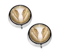 Angel Wing Print Pill Box 3 Compartment Medicine Pill Case,Portable for Pocket Or Purse Pill Organizer Decorative Metal Medicine Vitamin Organizer Unique Gift