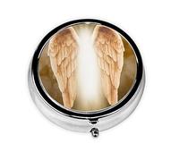 Angel Wing Print Round Pill Organizer 3 Compartment Pill Box Portable Medicine Pill Case for Outdoor Travel