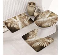 Angel Wing Printed Flannel Anti-Slip Bath Mat Set of 3-80x50cm | Bathroom Rug Set - Bath Mat + U-Shaped Pedestal Mat + O-Shaped Toilet Seat Cover