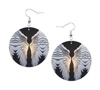 Angel Wing Printed Round Earrings For Women, 1 Pair Lightweight Leather Pierced Earrings Set Trendy Jewelry Gifts For Women Girls