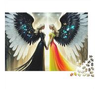 Angel Wings 1000 Pieces Jigsaw Puzzles for Adults Two Angels (black/rainbow Wings) Face Fun Present & Wall Decoration | Gift Idea 52x38cm/1000pcs