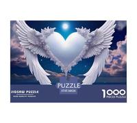 Angel Wings 1000Pc Adult Jigsaws: Heart between Wings over Water for Adults Challenging & Brainteasing Puzzle Games 38x26cm/1000pcs