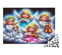 Angel Wings 1000Pc Challenging Puzzle: Angels Play Music on Clouds for Adults Teens & Seniors Brainteasing Game 38x26cm/1000pcs