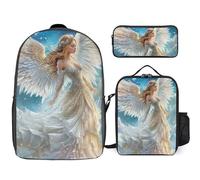 Angel Wings 3 Pieces Set Laptop Backpack Casual Daypack with Lunch Box Pencil Case for Travel