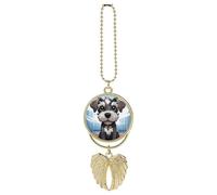 Angel Wings Adorable Schnauzer Car Charm Rear View Mirror Accessories, Personalized Car Hanging Ornament, Car Decorations Interior, Pendant for Rear View Mirror for Women Men(Golden)
