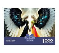 Angel Wings Adult Jigsaw for Wall Decor: Two Angels (black/rainbow Wings) Face Educational Game Decompression 1000Pc 52x38cm/1000pcs