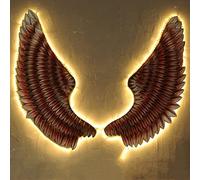 Angel Wings Art Wall Decor w/LED Light Belt, Retro Wrought Iron Angel Wings Wall Sculpture for Home Office Bedroom Living Room Garden (Color : Red)
