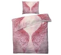 Angel Wings Bedding Single Bed Set - Girls Pink Duvet Cover Sets 2 Pieces - Reversible Printed Quilt Cover and 1 Pillowcase - 110gsm Soft Brushed Microfiber, with Zipper Closure