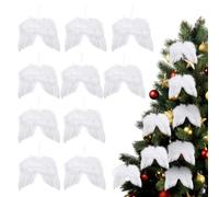 Angel Wings Christmas Tree Decorations: 10 Pcs White Mini Sublimation Wings Topper Baubles Pendant Ornaments Blanks for Craft Xmas Tree Dollhouse Hanging 6.3 X 5.5 Inches