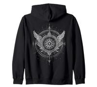 Angel Wings Compass Rose Celestial Mystical Art Zip Hoodie