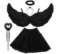 Angel Wings Costume Women's White Tutu Skirt, Halo and Wand Angel Wings Decoration Wings, Halloween Carnival Party Cosplay Adult