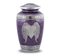 Angel Wings Cremation Urn for Ashes - Adult Size Purple Urn with Silver Heart & Wings - Handcrafted Memorial Funeral Urns with Velvet Bag - Alloy Ashes Keepsake Urn's