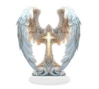Angel Wings Cross Decoration Premium Acrylic Material, Boho Style Angels Detailed Wrap Around the Cross, Elegant Religious Decorative for Home, Office, Church and A