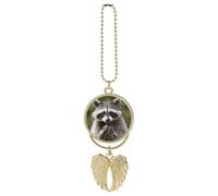 Angel Wings Cute Raccoon Car Charm Rear View Mirror Accessories, Personalized Car Hanging Ornament, Car Decorations Interior, Pendant for Rear View Mirror for Women Men(Golden)